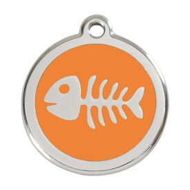 Red Dingo Placa identificativa Acero Inoxidable Esmalte Pez Esqueleto Naranja para perros