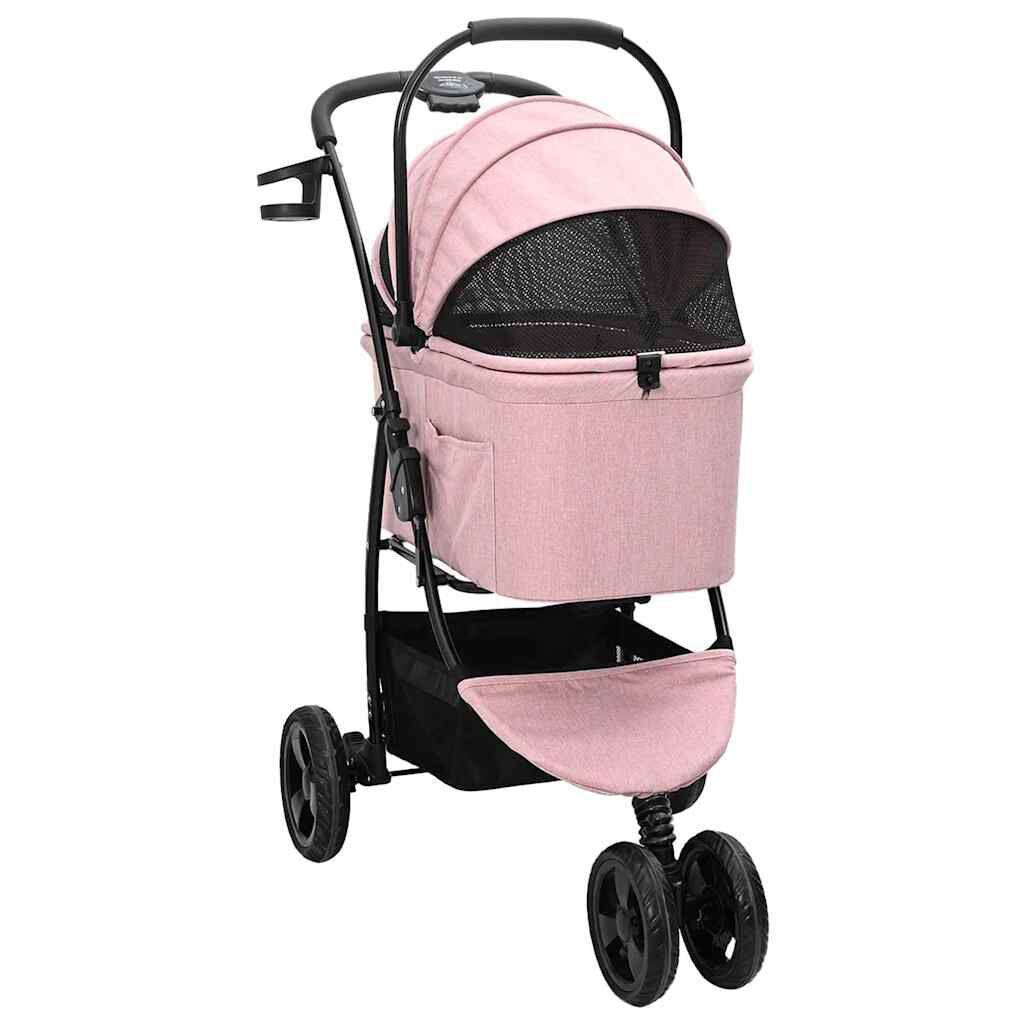 vidaXL Carrito Plegable para Mascotas Ajustable Rosa 78 x 54 x 101 cm, , large Imagen numero 3