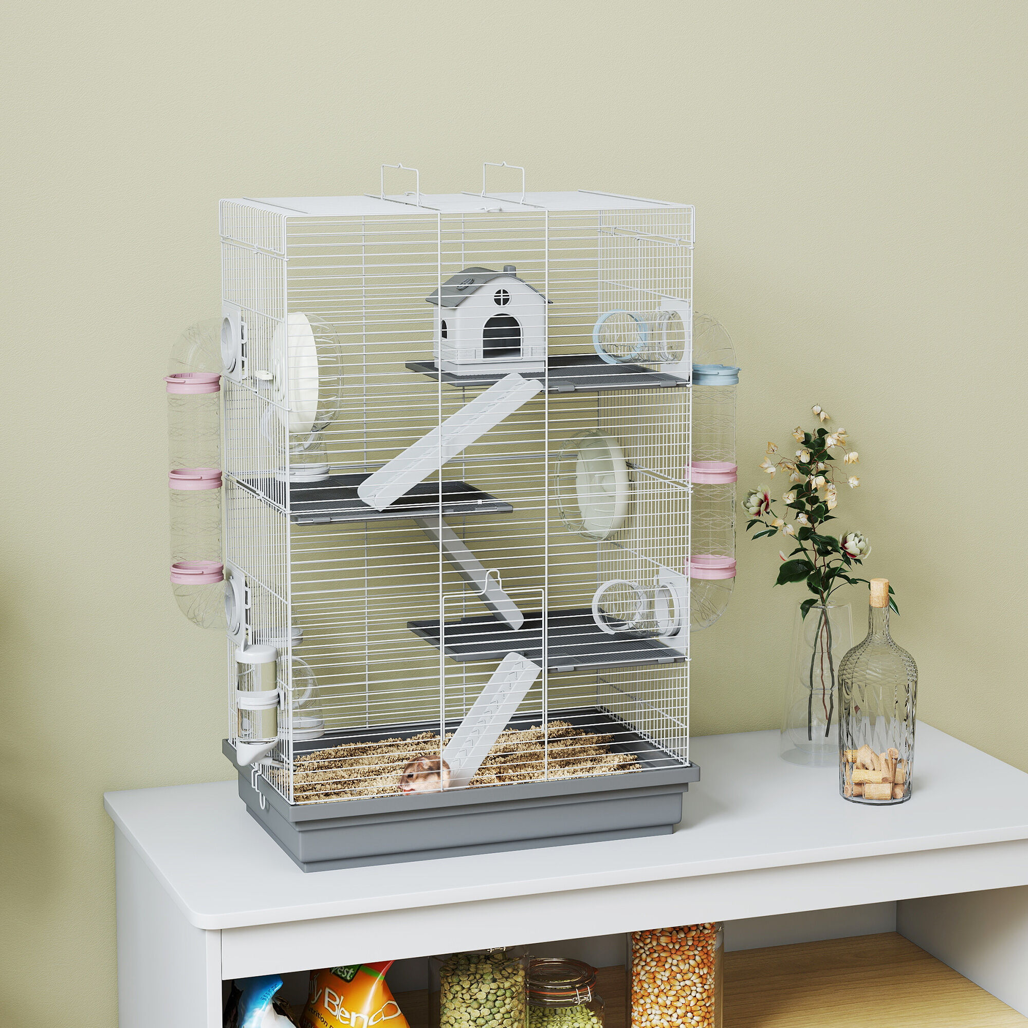 PawHut Jaula para H&aacute;mster Gris, , large Imagen numero 2