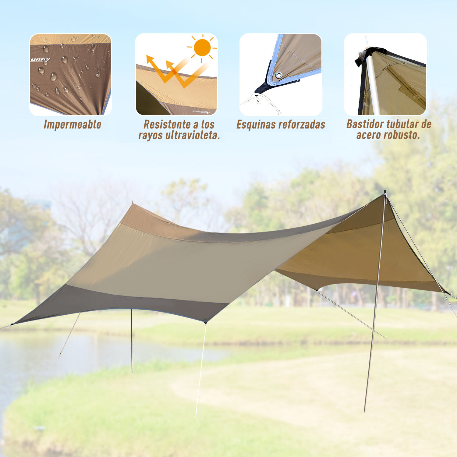 Outsunny Toldo de Refugio Impermeable Port&aacute;til Carpa Tienda de Campa&ntilde;a Grande para Camping Playa Pesca Picnic Protecci&oacute;n Solar, , large Imagen numero 4