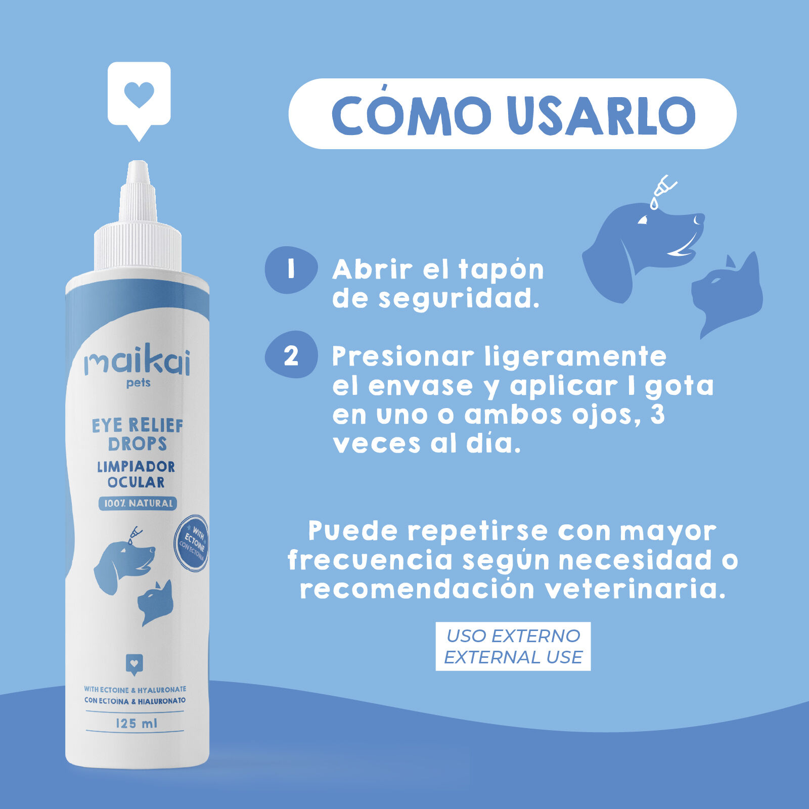 Maikai Limpiador Ocular Natural para Perros y Gatos con &Aacute;cido Hialur&oacute;nico y Ecto&iacute;na 125 ml, , large Imagen numero 4