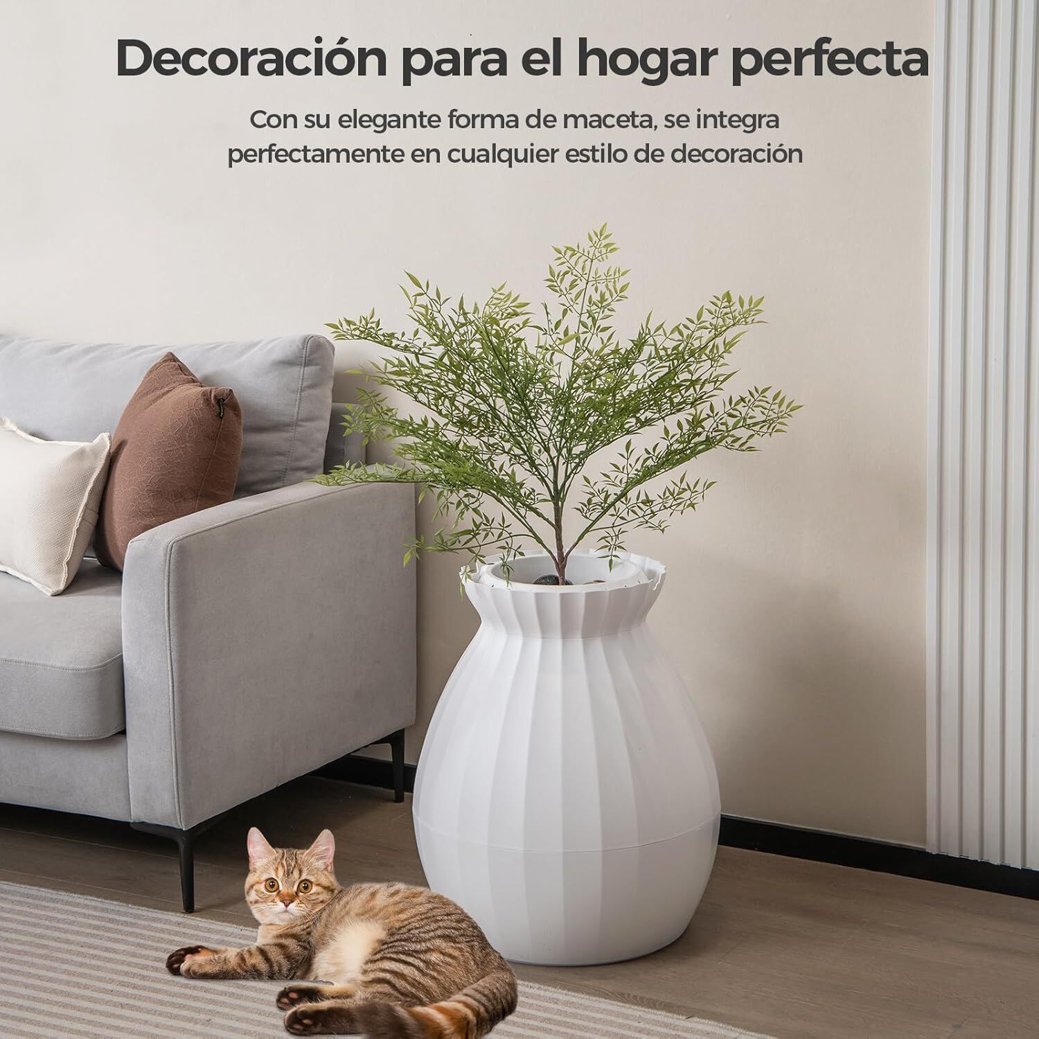 COSTWAY Caja de Arena Oculta, Incluye Planta Sint&eacute;tica Eliminaci&oacute;n Electr&oacute;nica de Olores y Esterilizaci&oacute;n, Caja De Arena para Plantas para Gatos, , large Imagen numero 2