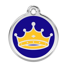 Red Dingo Placa identificativa Acero Inoxidable Esmalte Rey Corona Azul para perros