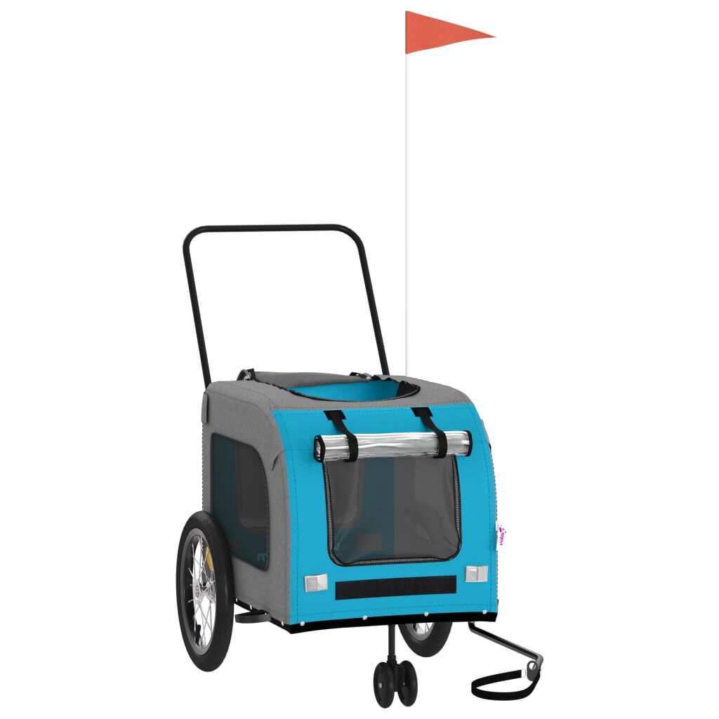 vidaXL Remolque de bicicleta mascotas hierro tela Oxford azul gris, , large Imagen numero 2