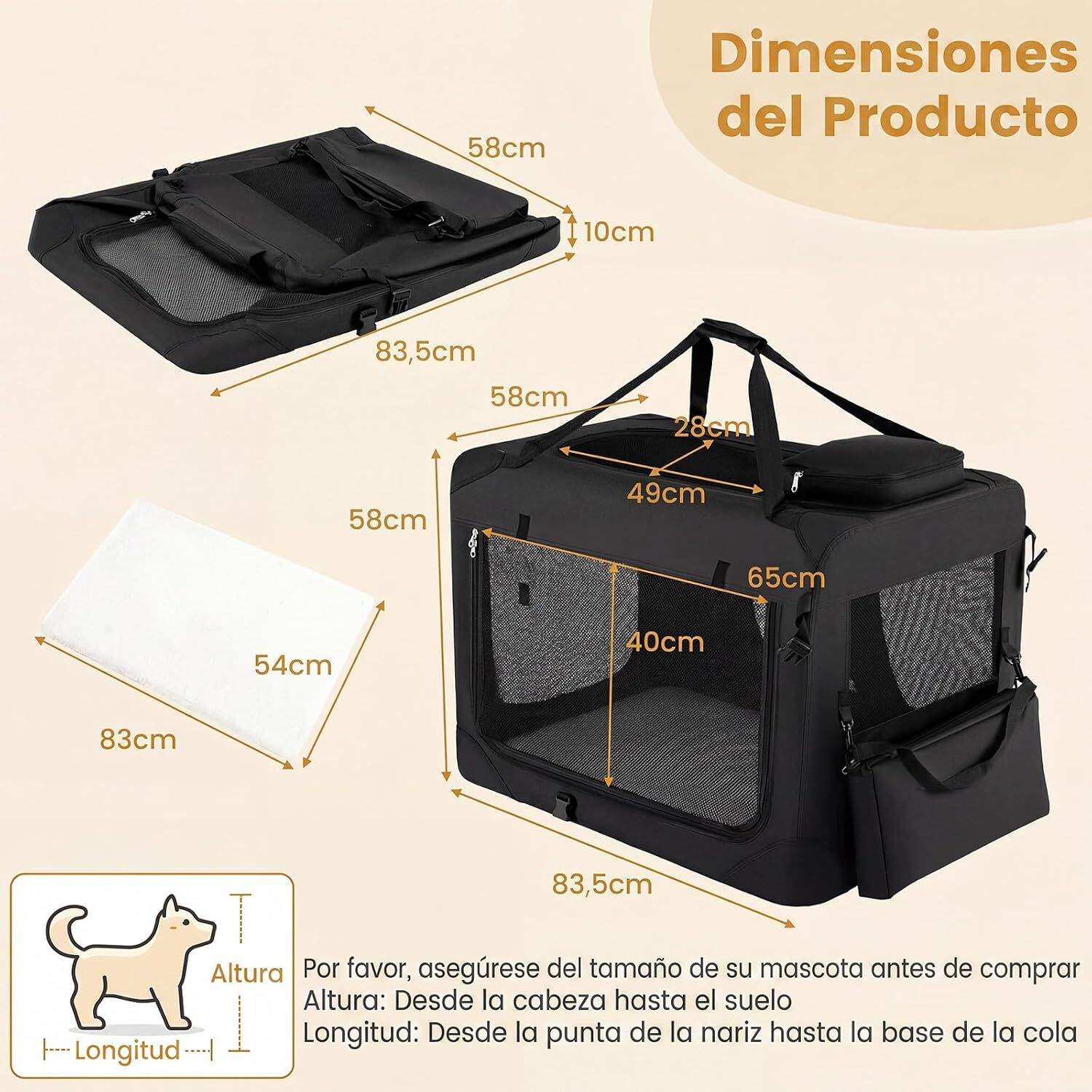 COSTWAY Transport&iacute;n para Perros Plegable, Bolsa Transporte para Gatos con Ventanas de Malla, 3 Puertas y Bolsillos Extra&iacute;bles, Portador de Viaje para Mascotas Interior y Exterior (Negro, M), , large Imagen numero 10
