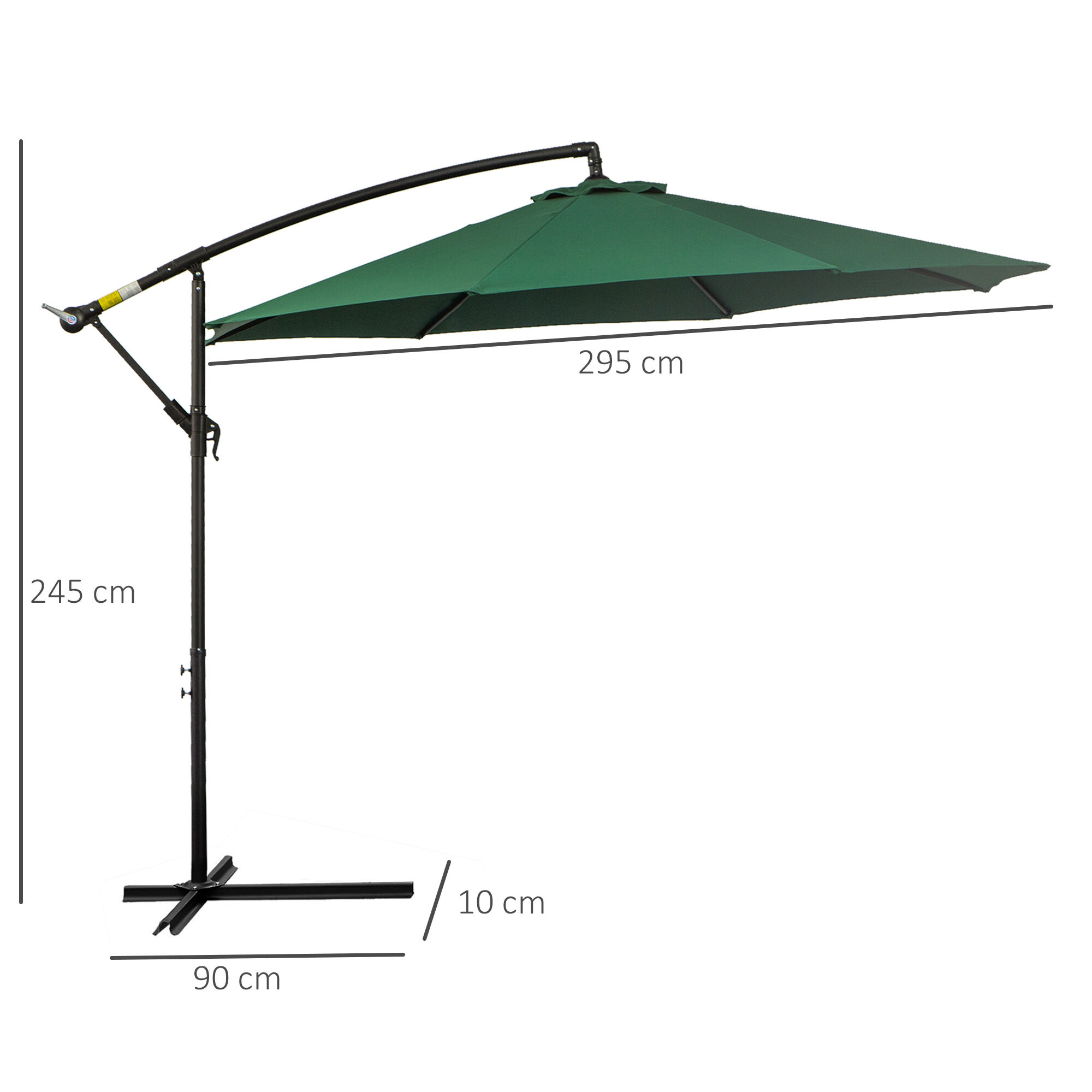 Outsunny Sombrilla de Jard&iacute;n &Oslash;300x250 cm Parasol Exc&eacute;ntrico Inclinable con Manivela Base Cruzada y Soporte de Acero Protecci&oacute;n Solar para Terraza Exterior Verde, , large Imagen numero 3