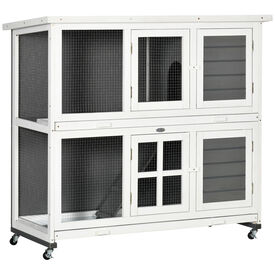 PawHut Conejera de Madera Blanco y Gris