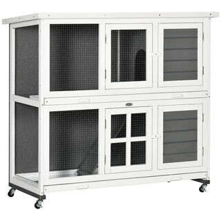 PawHut Conejera de Madera Blanco y Gris