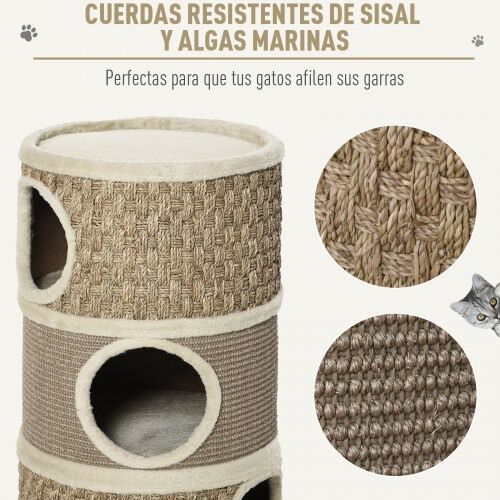 Tonel rascador con 3 niveles para gatos color Marr&oacute;n y Beige, , large Imagen numero 5