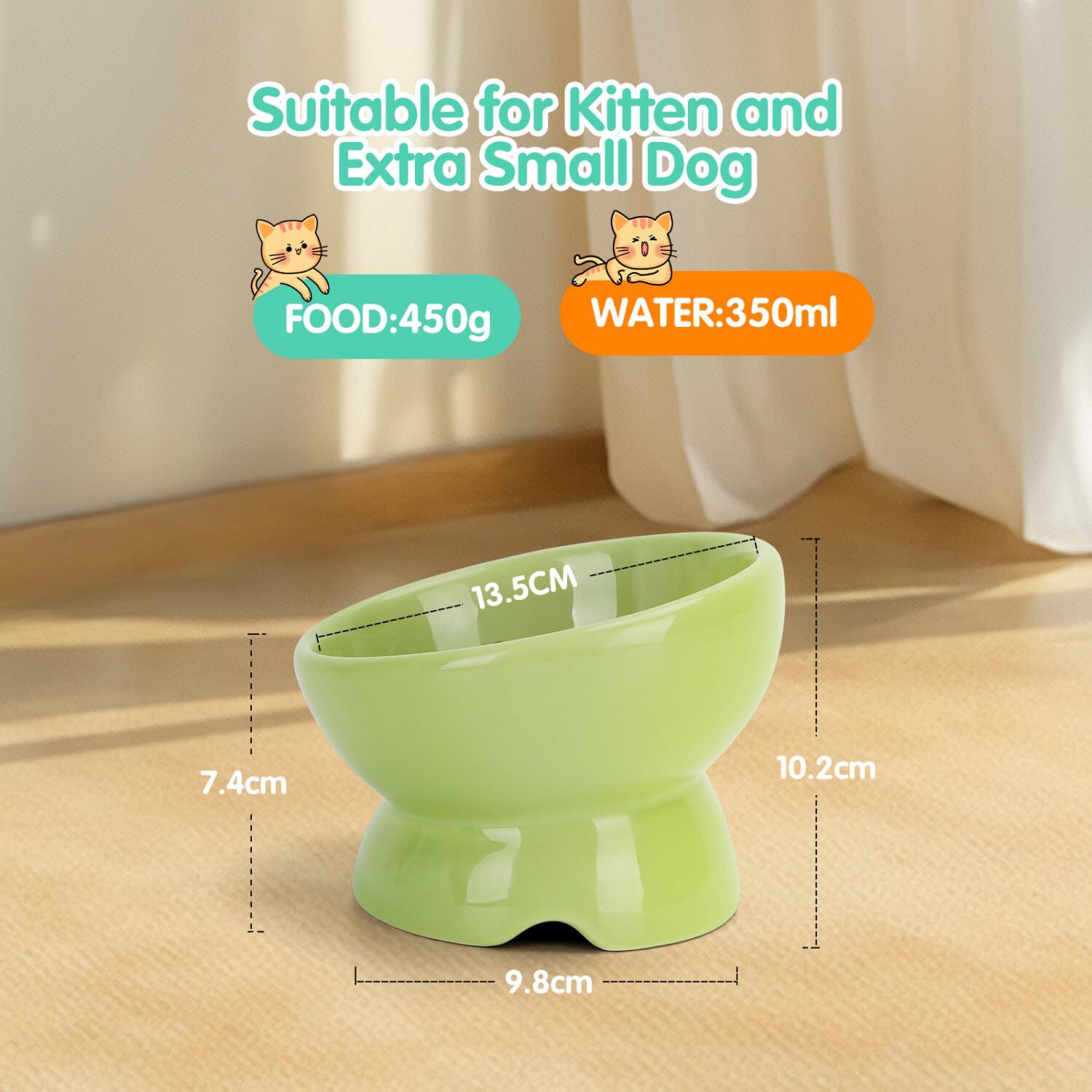 Nobleza - Comedero Cer&aacute;mica para Gatos, Comedero para Gatos Elevado con Inclinaci&oacute;n de 15&deg;, Reducir la Presi&oacute;n del Cuello y Prevenir los V&oacute;mitos, Comedero Gato para Gatos y Cachorros, Verde, , large Imagen numero 2