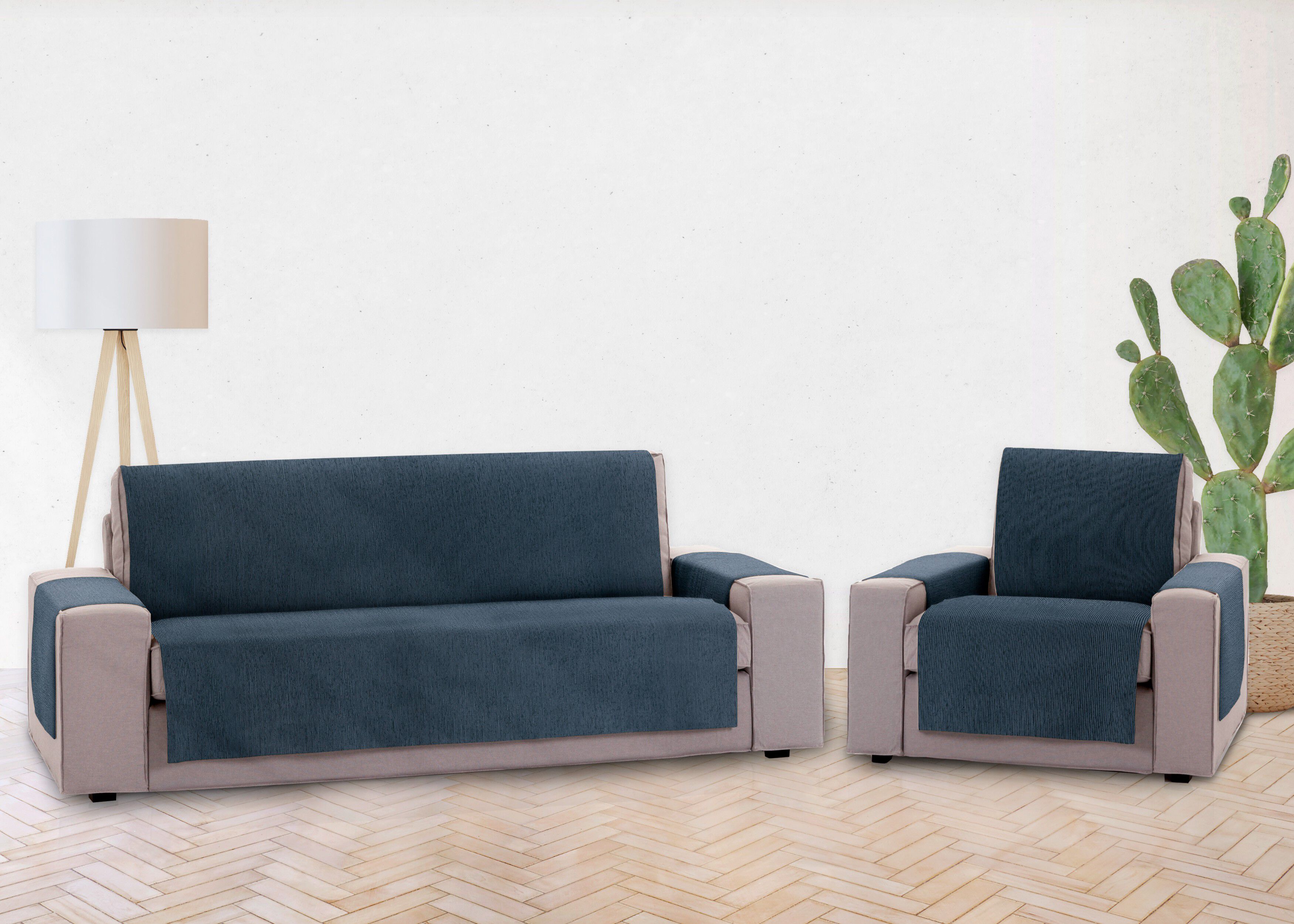 Vipalia Protector Funda Sofa. Cubresofa. Chenilla Lisa. Dise&ntilde;o Elite. Color Azul. 3 Plazas, , large Imagen numero 3