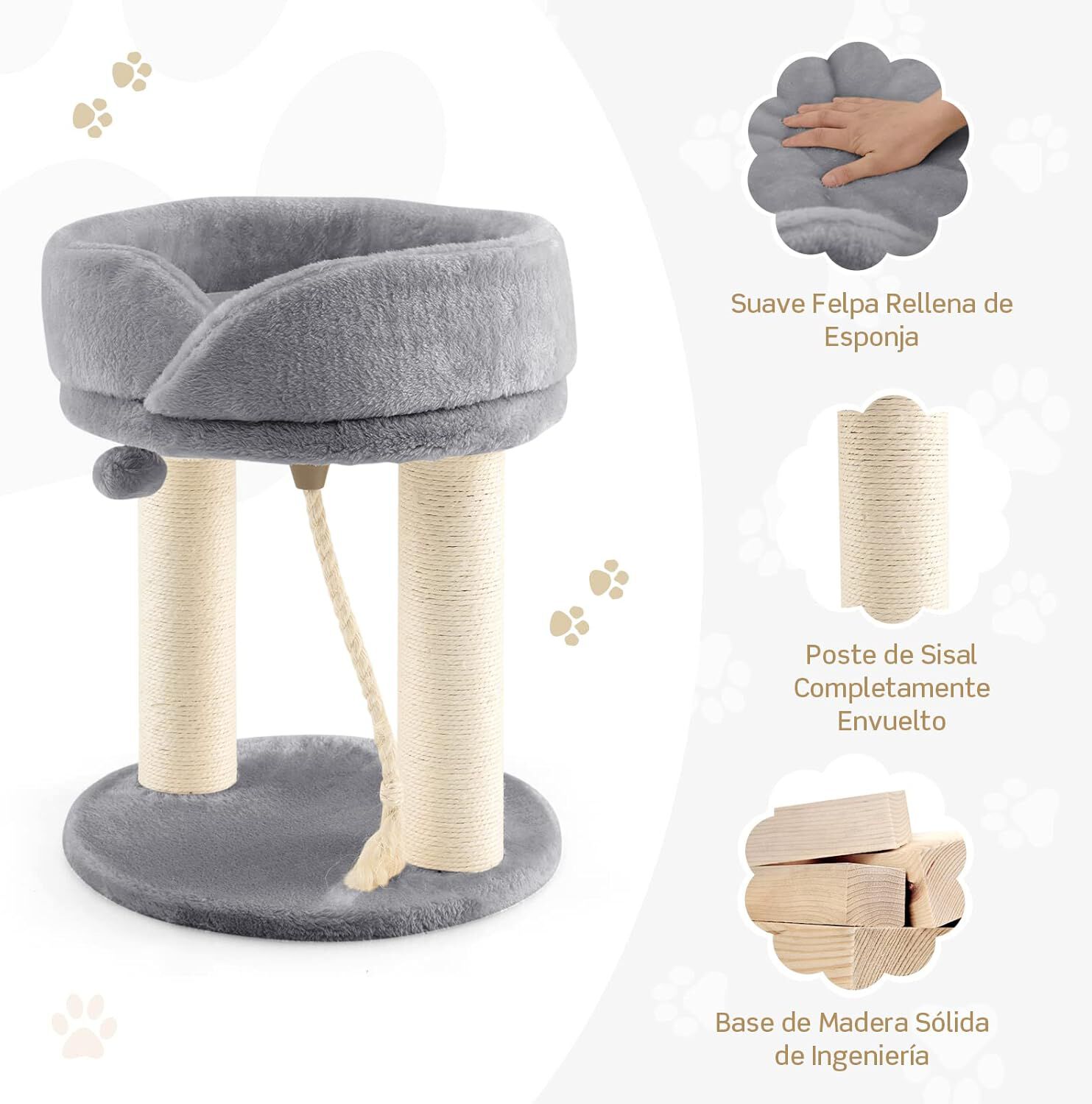 COSTWAY &Aacute;rbol Rascador para Gatos, Altura 53 cm, Torre para Gatos 4 en 1 con Plataforma, Base Acolchada, Bola de Juguete y Cuerda de Sisal, Poste de Rascado (Gris), , large Imagen numero 2