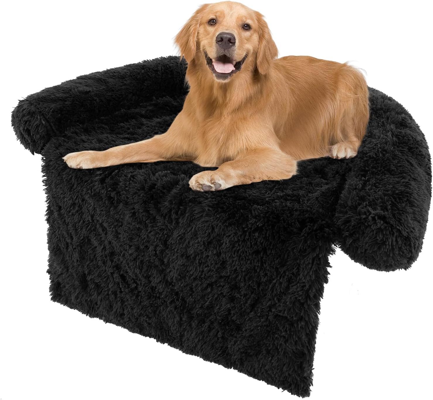 COSTWAY Funda de Peluche para Perros, Cama Antideslizante con Funda Extra&iacute;ble Lavable/Cuello Acolchado Suave, Tapete de Felpa para Perros (112 x 101 x 18 cm, Negro Gris&aacute;ceo), , large Imagen numero 1