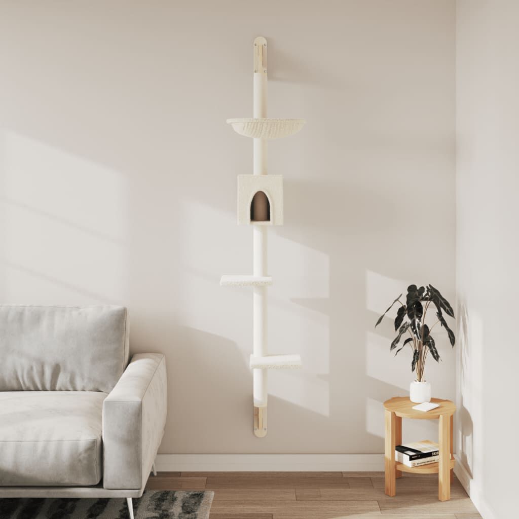 vidaXL &Aacute;rbol rascador para gatos de pared crema 187 cm, , large Imagen numero 3
