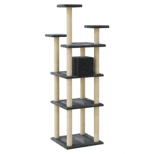 Vidaxl rascador &aacute;rbol con casa gris oscuro para gatos, , large Imagen numero 5