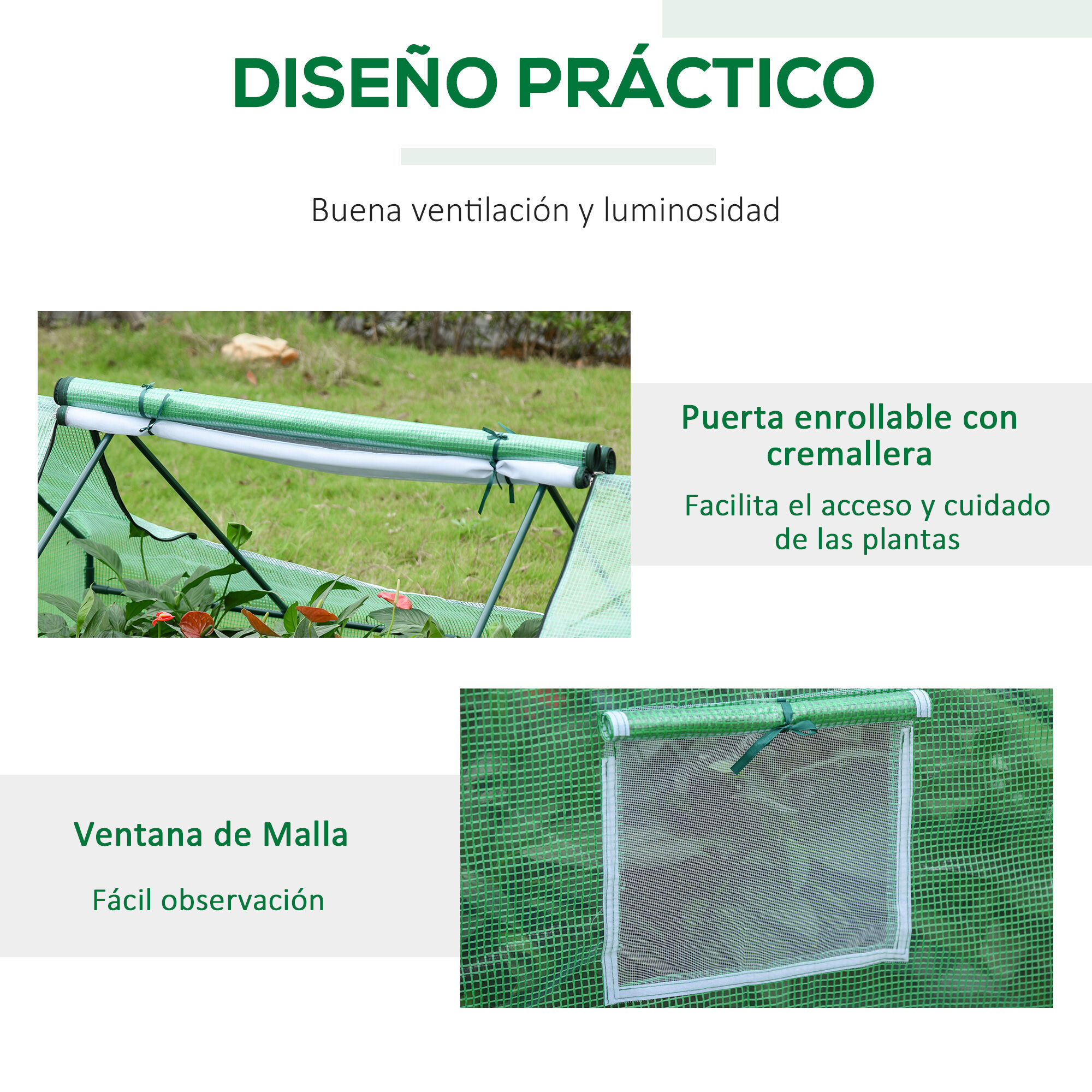Outsunny Invernadero de Terraza Jard&iacute;n 180x140x80 cm Tipo Caseta de Acero Pl&aacute;stico con Puertas y Ventanas Enrollables para Cultivo de Plantas Verduras Flores Verde, , large Imagen numero 4