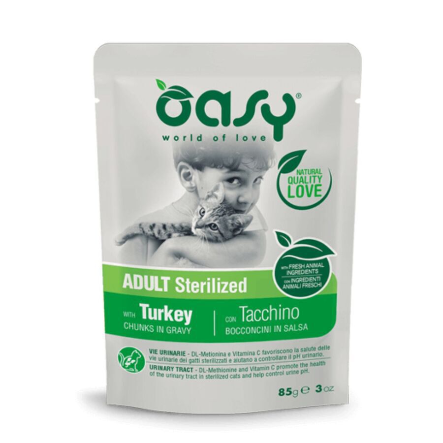 OASY GATO TROZOS SALSA ADULT ESTER. PAVO 85G, , large Imagen numero 1
