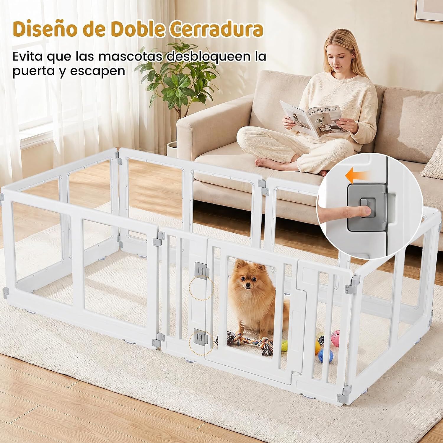 COSTWAY Parque para Cachorros Transparente con Cerradura Doble, Ventosas, F&aacute;cil Montaje, Valla de Seguridad para Perros Convertible para Interior y Exterior, 6 Paneles, , large Imagen numero 4