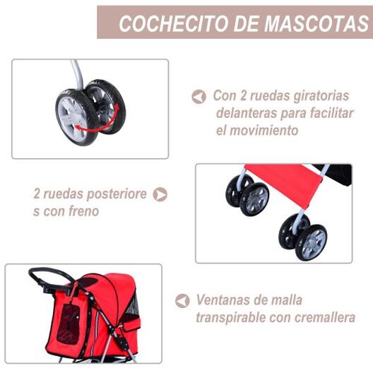 Cochecito plegable 360º PawHut para macotas color Rojo, , large image number null