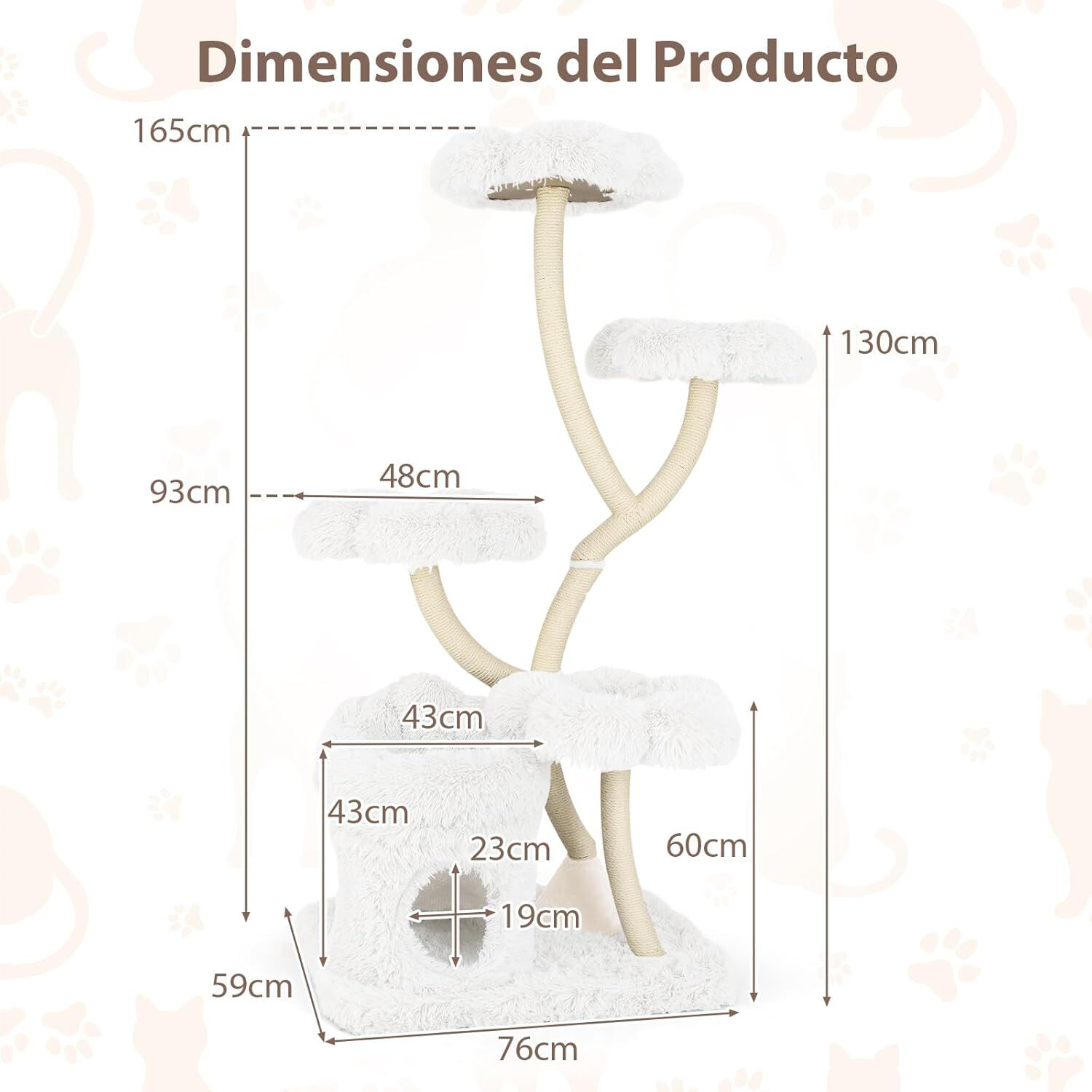 COSTWAY &Aacute;rbol Rascador para Gatos, &Aacute;rbol para Gatos Multinivel con 4 Plataformas en Forma de Flor, Postes de Rascado de Sisal, Condominio Privado, Mueble de Escalada para Gatos de Interior (Blanco), , large Imagen numero 2