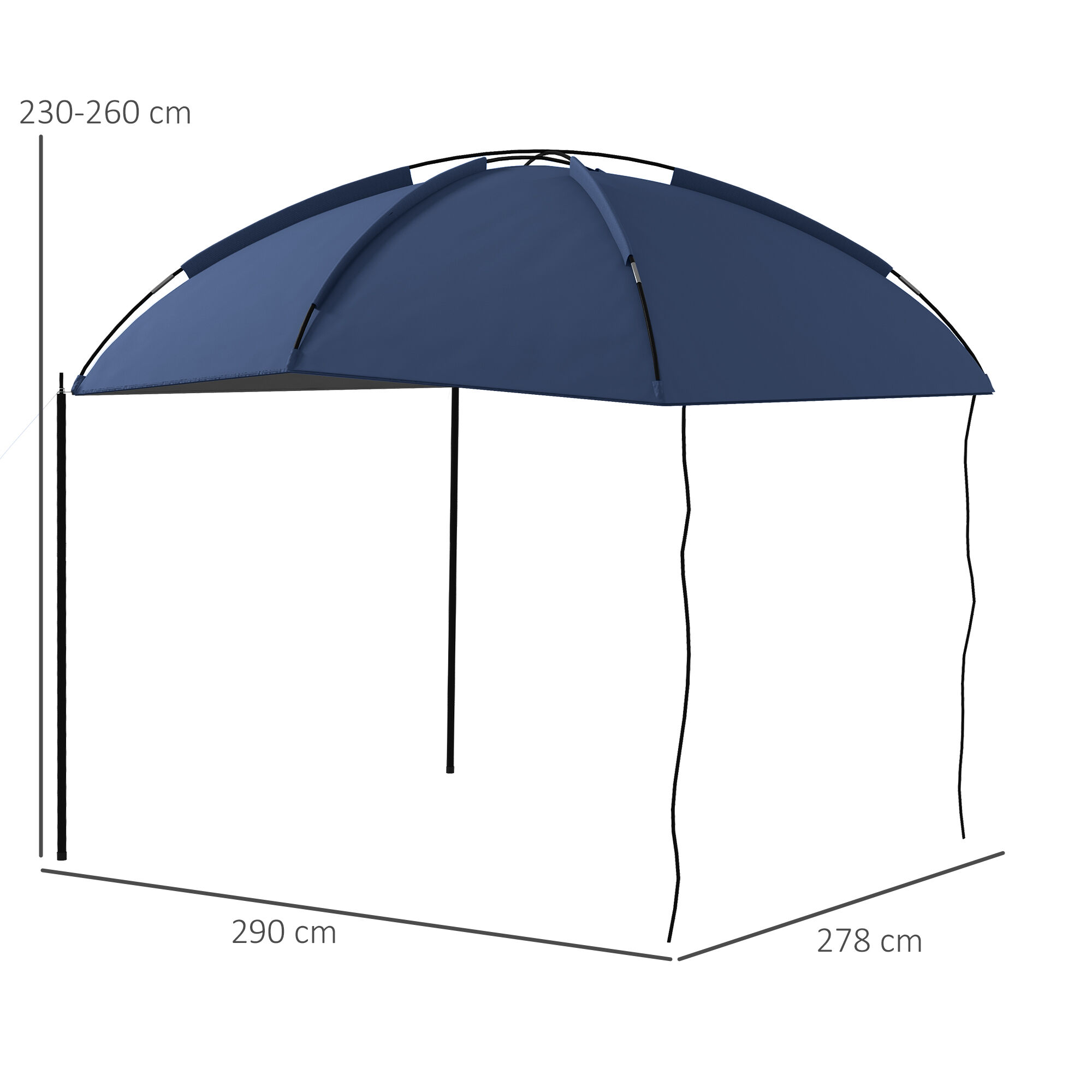 Outsunny Toldo para Coche Toldo para Camping con Altura Ajustable y Bolsa de Transporte Impermeable Anti-UV para Picnic Playa 290x278x230-260 cm Azul Oscuro, , large Imagen numero 3