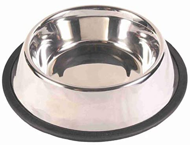 Trixie Comedero Acero Inoxidable, Anillo Caucho, 0.45 L, ø14 cm, Perro