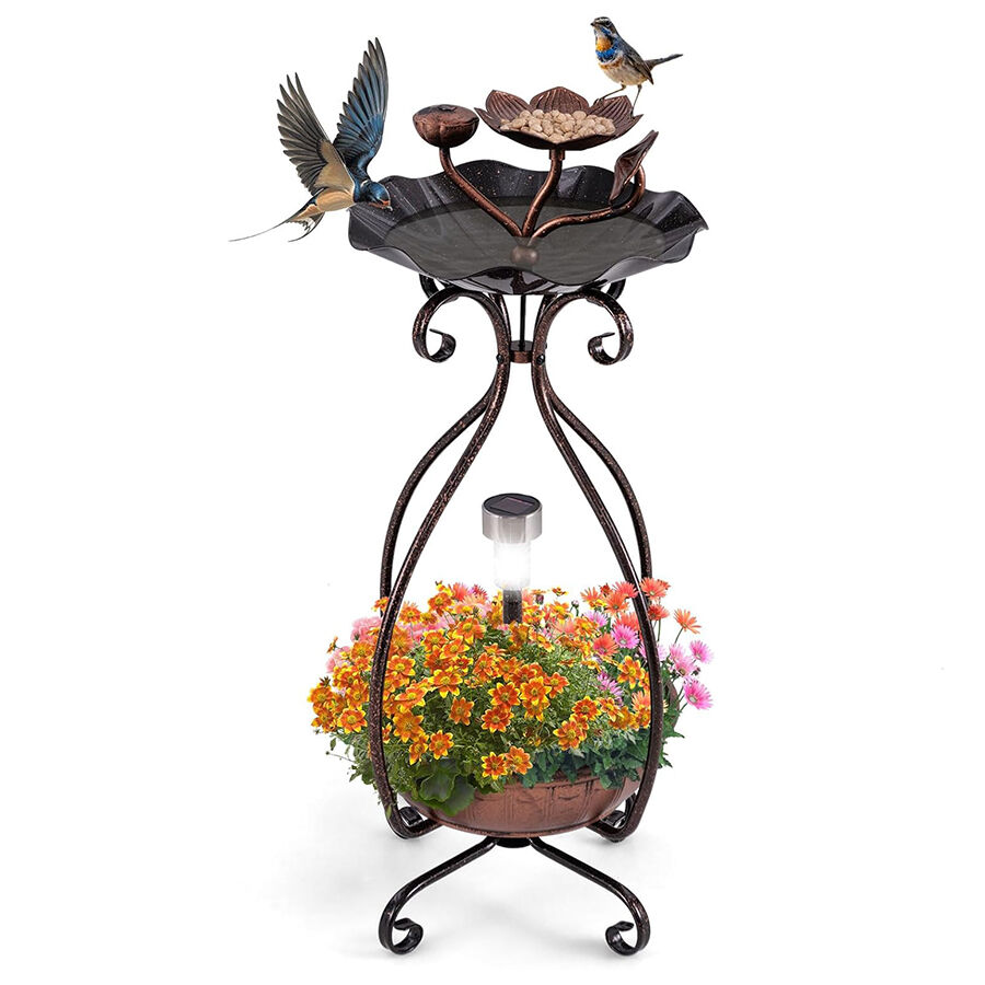 COSTWAY Comedero Pajaros Exterior de PP, Alimentaci&oacute;n de Aves de Jard&iacute;n, Comedero Vertical para P&aacute;jaros en Estilo Retro, Decorativo Exterior Ba&ntilde;o de P&aacute;jaros (Bronce, 31 x 31 x 79 cm), , large Imagen numero 1