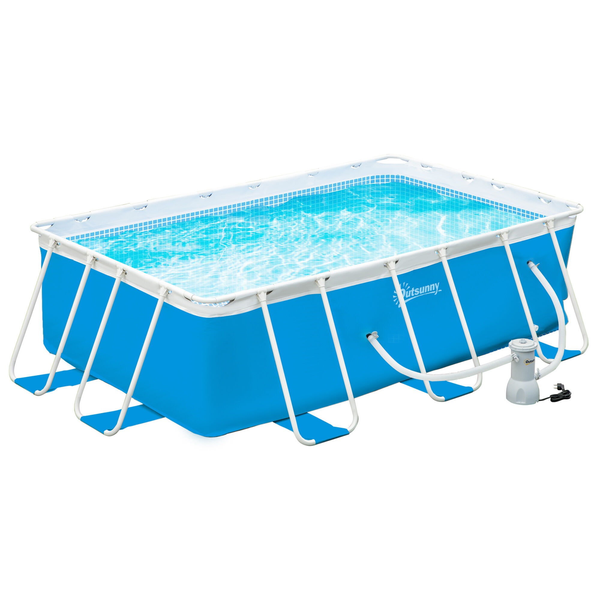 Outsunny Piscina Desmontable Tubular 340x215x80 cm Piscina Rectangular de Exterior con Depuradora de Cartucho 4.000 L/H Mangueras Longitud 100 cm y Marco de Acero 4200 L Azul, , large Imagen numero 1
