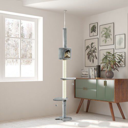 Pawhut árbol rascador para fijar al techo con altura regulable para gatos thumbnail