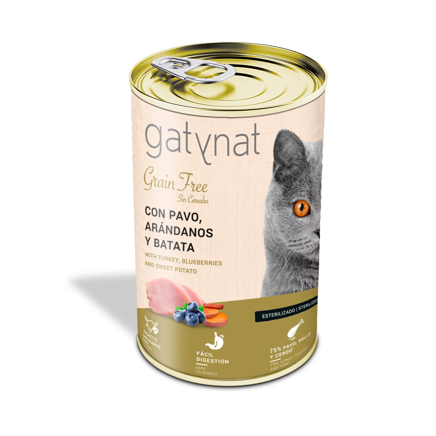 Dibaq Gatynat Grain Free Pavo, Arándanos y Batata, 400g x 12 latas para gatos