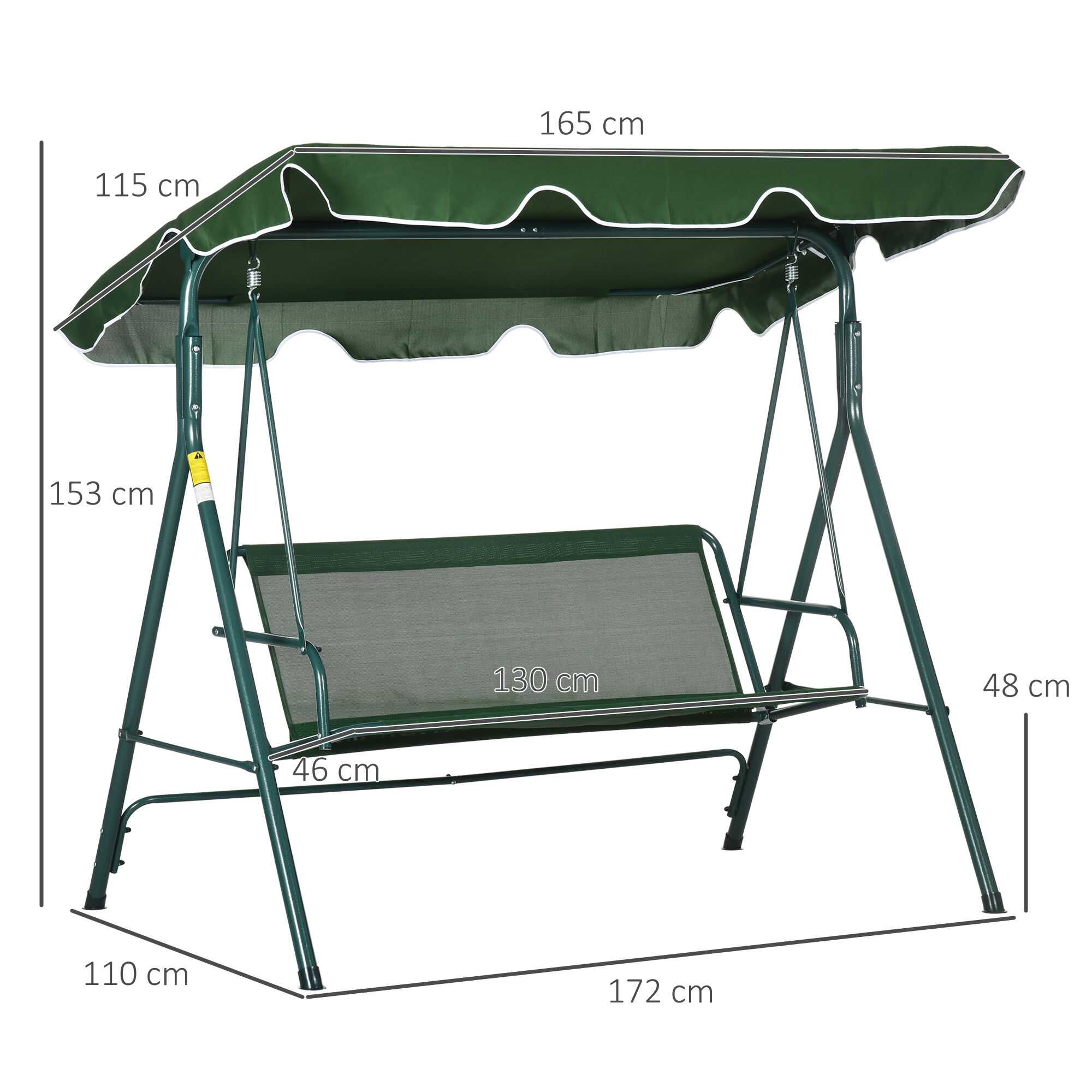 Outsunny Columpio Balanc&iacute;n de Jard&iacute;n Exterior de 3 Plazas con Coj&iacute;n Techo Ajustable y Marco de Acero para Balc&oacute;n Terraza Patio Carga M&aacute;x. 240 kg 172x110x153 cm Raya Verde, , large Imagen numero 3