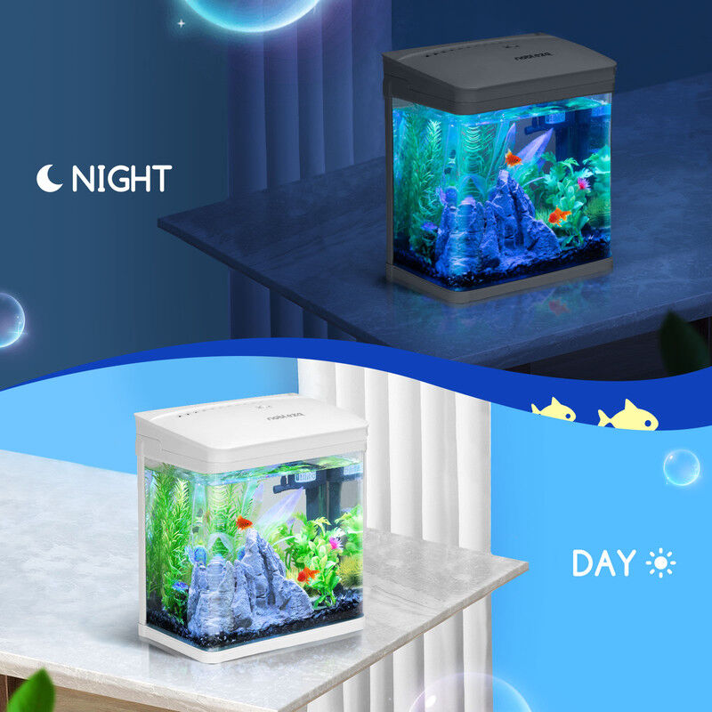 Nobleza - Acuario de Cristal 7L con Iluminaci&oacute;n LED y Sistema de Filtro, Pecera con Cubierta y Accesorios para Peces de Agua Dulce y Salada, Dise&ntilde;o Curvo Moderno, , large Imagen numero 3