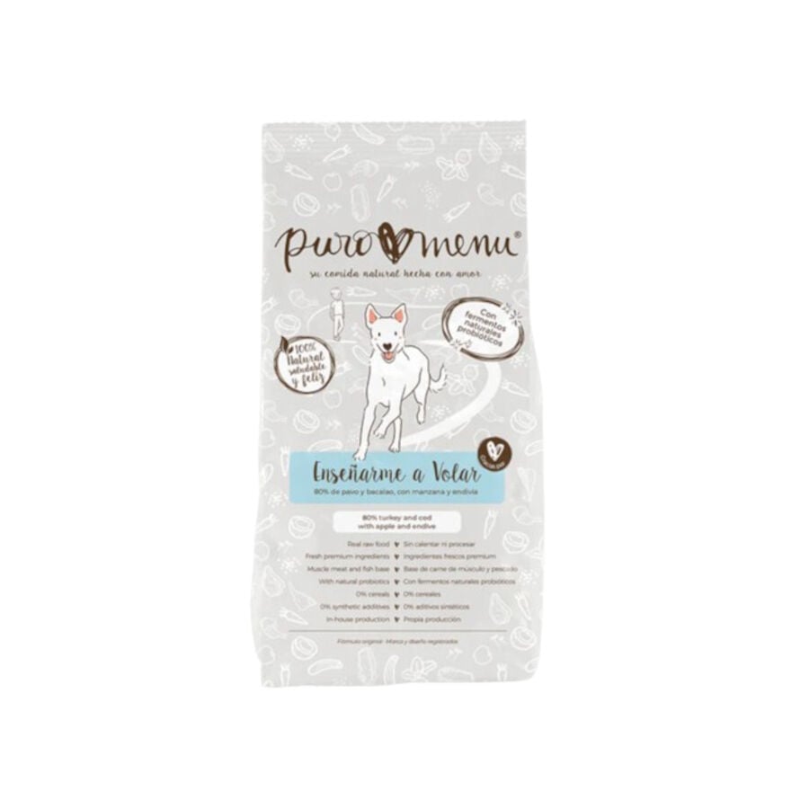 Puro Menú Barf Enseñarme a volar pavo y bacalao comida congelada para perros