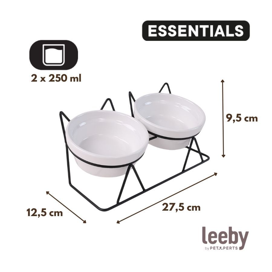 Leeby Comedero Doble de Cer&aacute;mica Blanco para gatos, , large Imagen numero 4
