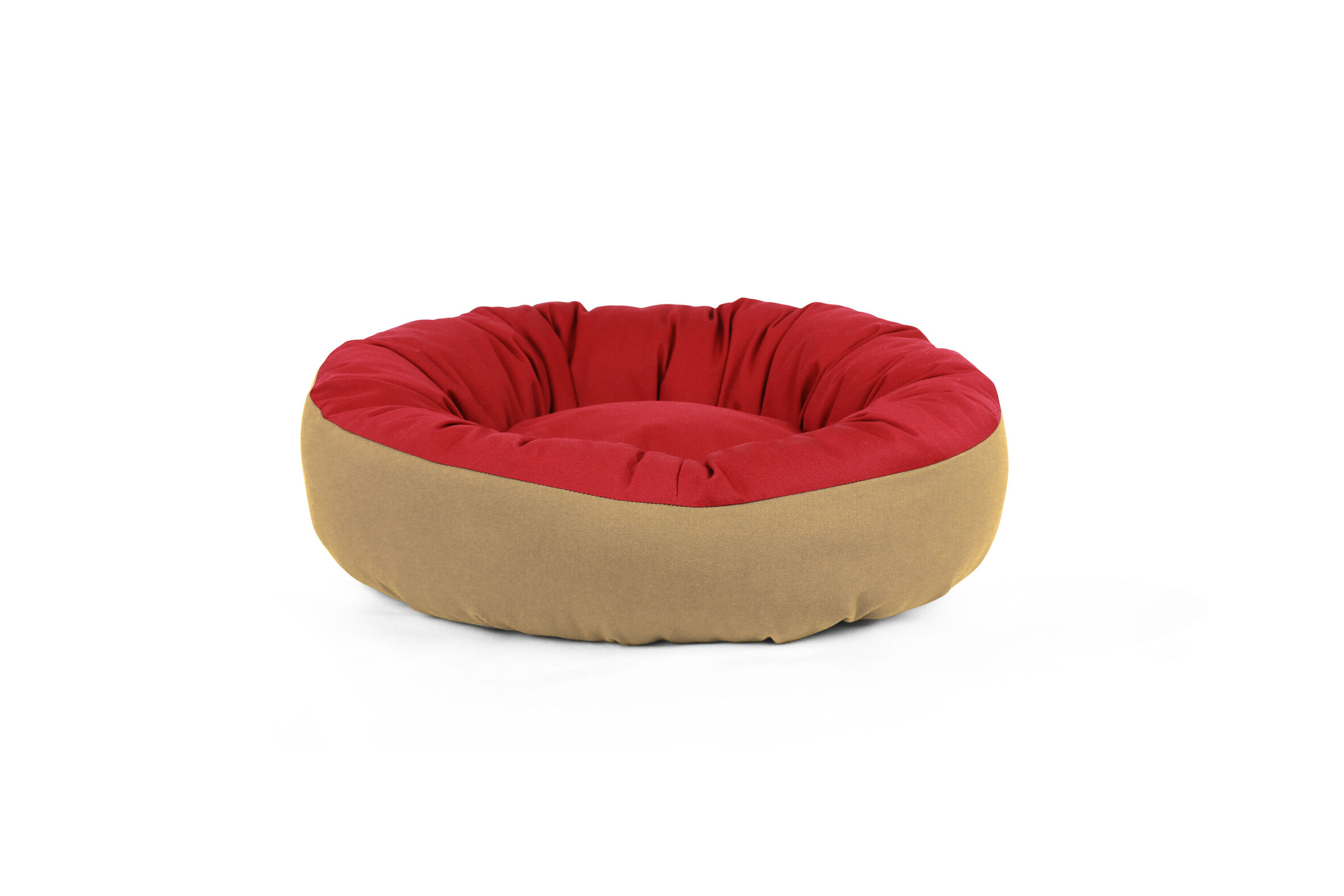 Gauty Cama Redonda para Perros y Gatos  Tela de sarga - Beige y rojo, , large Imagen numero 1