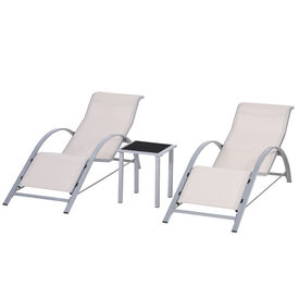 Outsunny Tumbonas De Jardín Con Mesa De Café De Vidrio Templado Beige