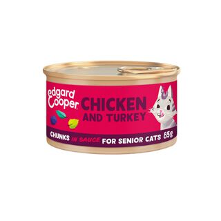 Edgard & Cooper Senior Trocitos de Pollo y Pavo en Salsa lata para gatos