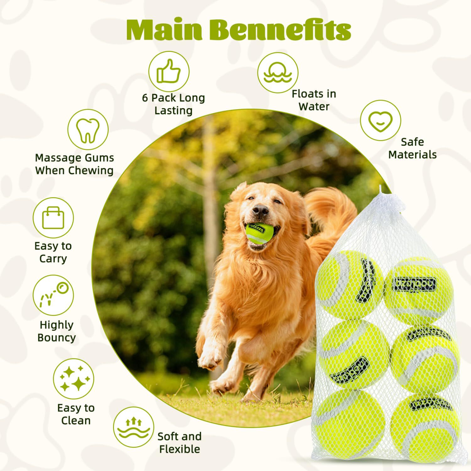 Nobleza Pelota Perro, 12 Pack Interactiva Pelotas Tenis para Perros, Pelota de Caucho Natural, Juguetes para Perros Duradera y El&aacute;stica para Peque&ntilde;os y Medianos - 6.35cm, , large Imagen numero 3