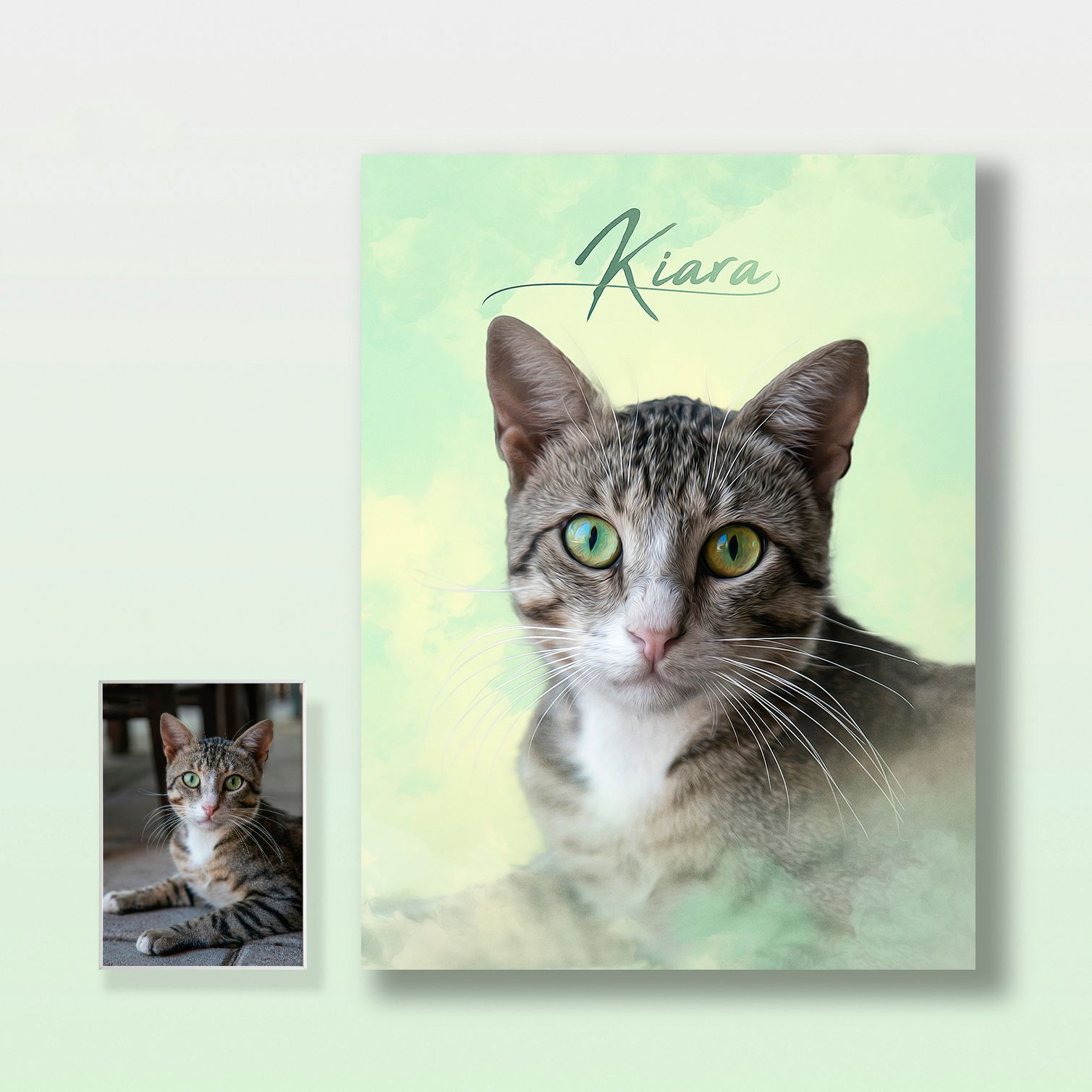 Pet Story Retrato Personalizado de Mascota Póster Cloud Green