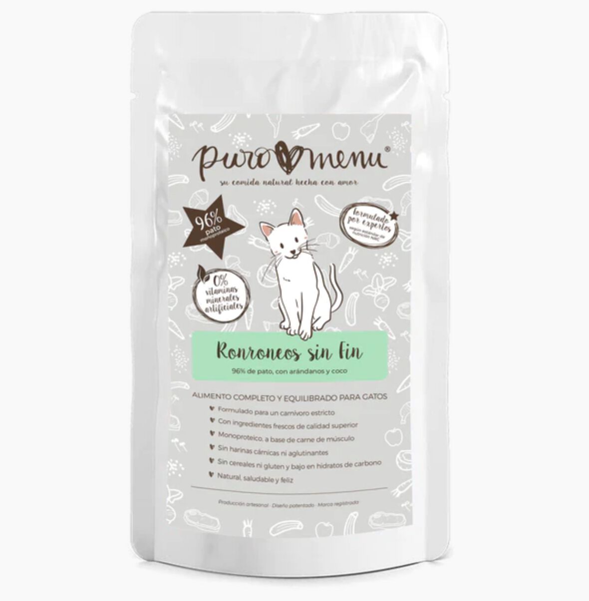 Comida h&uacute;meda para gatos de Pato BIO (100g) | con 96% de carne de Vacuno | Sin cereales | Sin patata | Sin aditivos | Monoproteico | 1 sobre de 100g, , large Imagen numero 1