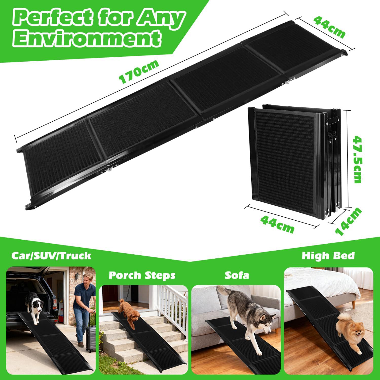 Nobleza - Rampa para perros para Coche 170 cm, Rampa Plegable Cama para Mascotas de Metal con Alfombra Antideslizante para Perros Menos de 110kg, Escalera para Perros Medianos Grande, , large Imagen numero 4