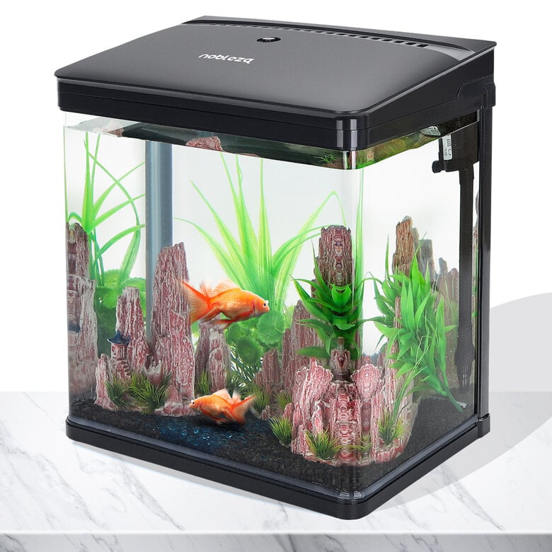 Nobleza - Acuario de cristal con cubierta y luces LED. Sistema de filtro de 14 Litros. Color Negro