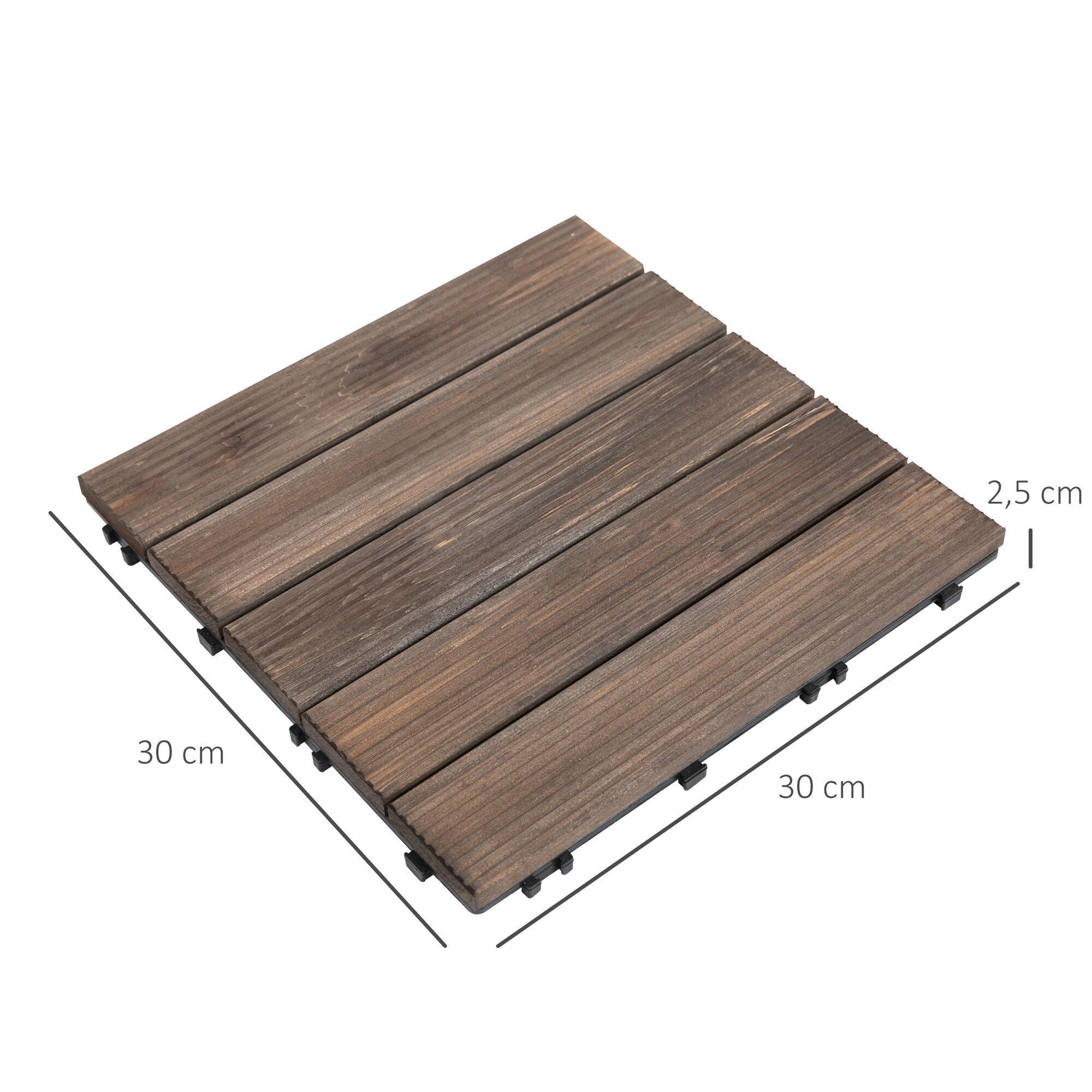 Outsunny Set de 27 Baldosas de Madera 30x30 cm con &Aacute;rea de 2,43 m&sup2; Losetas Sistema de Clic para Balc&oacute;n Terraza Jard&iacute;n Marr&oacute;n Oscuro, , large Imagen numero 3