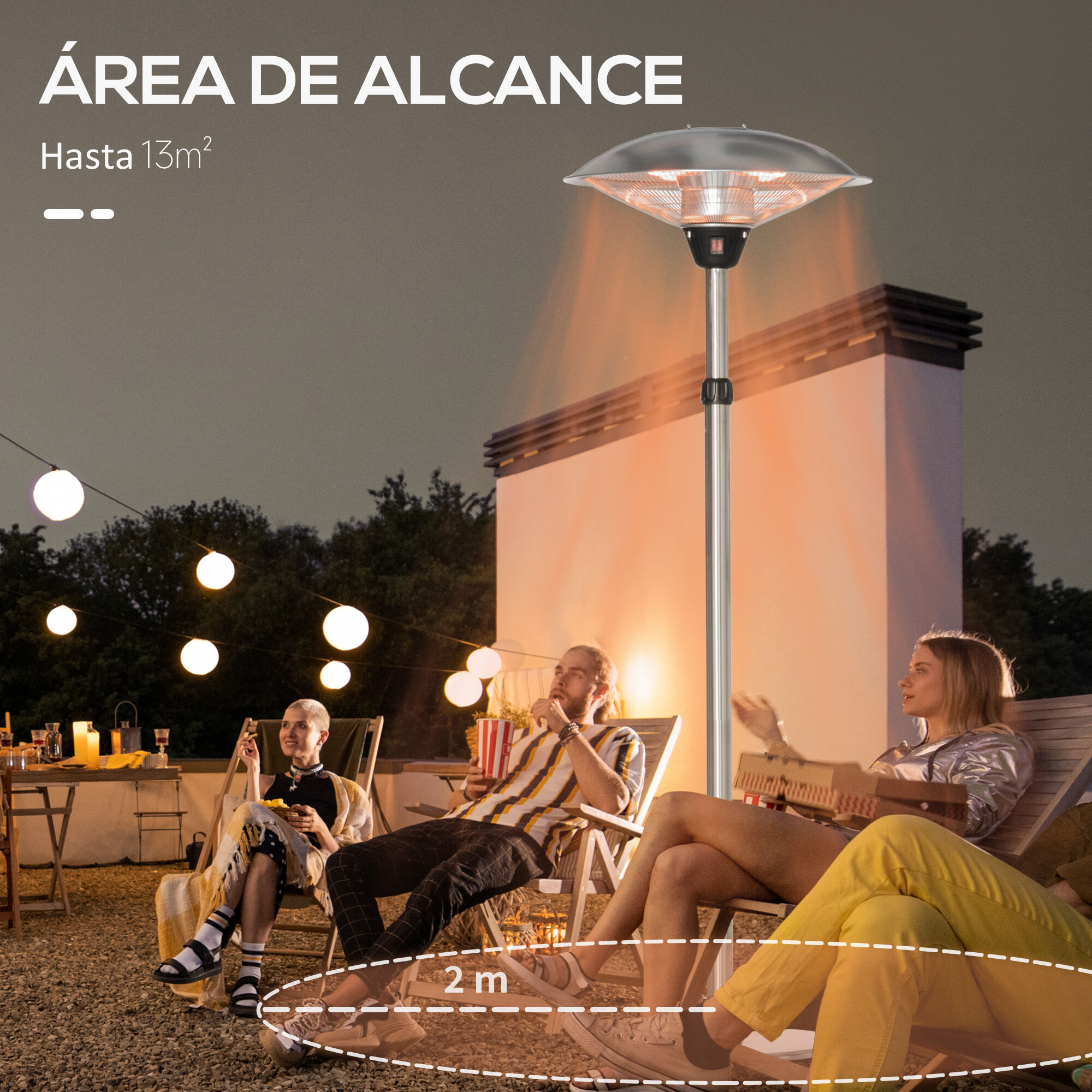 Outsunny Calefactor de Pie de Exterior 1200/1800/3000W Estufa de Infrarrojos con 3 Niveles de Calor Altura Ajustable Protecci&oacute;n IP44 para Terraza Patio Aluminio Acero Inoxidable &Oslash;58,5x160-200 cm Plata, , large Imagen numero 5