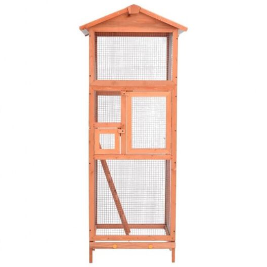 Vidaxl jaula con puerta frontal de madera maciza para pájaros, , large image number null