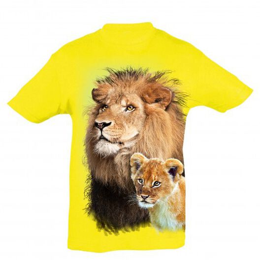 Camiseta para niños amarilla estampado leones | Tiendanimal