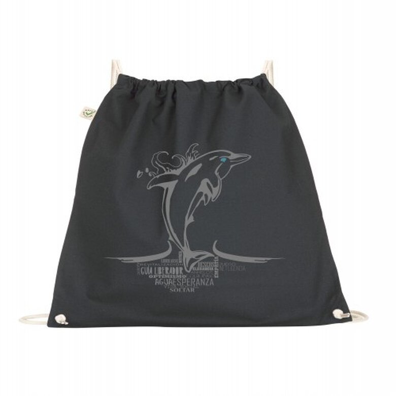 Animal totem mochila algodón orgánico delfín negra unisex, , large image number null