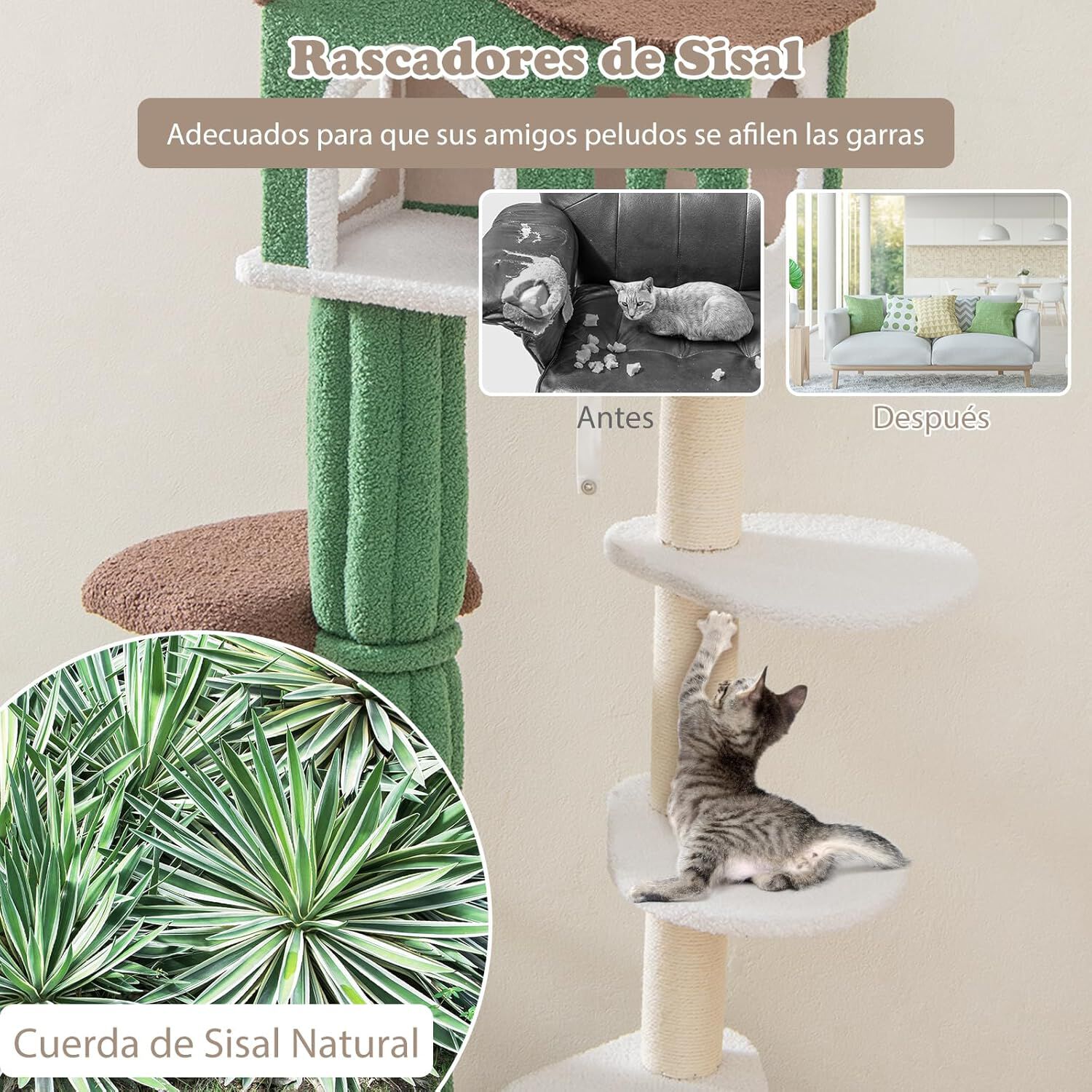 COSTWAY &Aacute;rbol Rascador para Gatos con 5 Plataformas, Altura 153 cm, Torre de Gatos con Condominio, Castillo Juego de Gato con Postes Rascadores Cubiertos de Sisal, Rascador Multinivel para Gatos, , large Imagen numero 3