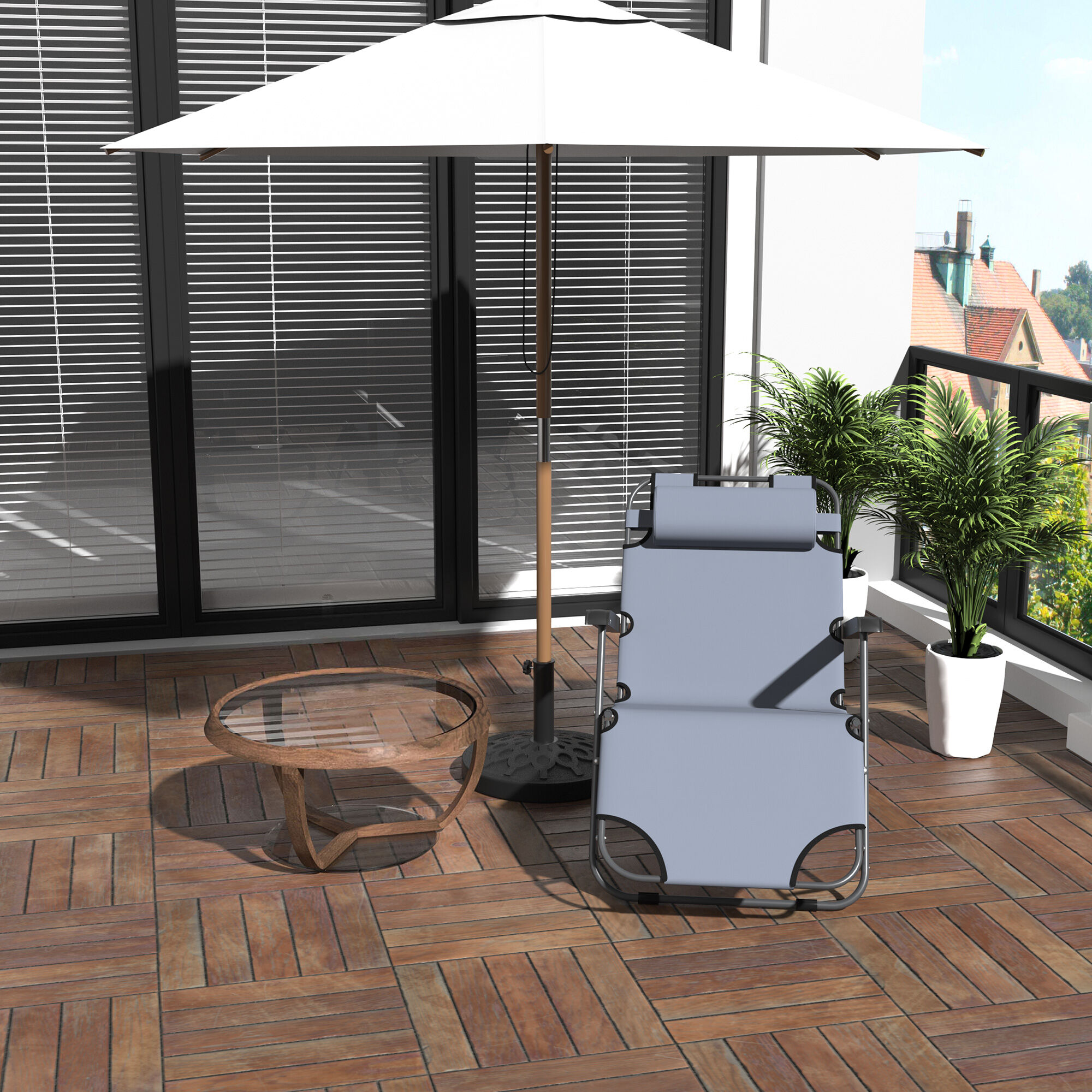 Outsunny Tumbona Reclinable y Plegable Tumbona de Jard&iacute;n con Respaldo Ajustable en 2 Niveles Reposacabezas y Bolsillo Silla Tumbona para Terraza Carga 136 kg 118x60x80 cm Gris, , large Imagen numero 2