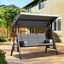 Outsunny Columpio Balancín de Jardín de 3 Plazas con Techo Parasol 2 Cojines Bandeja para Bebidas y Marco de Metal para Terraza Balcón Exterior Carga Max. 360 kg 116x206x183 cm Gris, , large indicador imagen numero 2